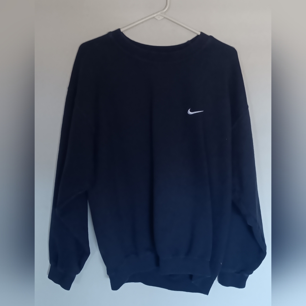 Vintahe 90s Nike Mens Sweatshirt Crewneck Pullover Chest Swoosh Navy Blue